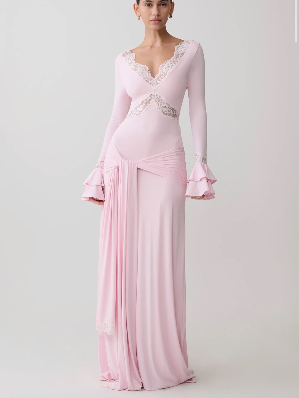Meshki Pink Electra Slinky Lace Maxi Dress